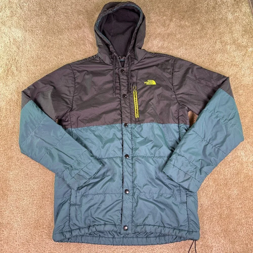 The North Face Jacket Mens Sz Small Blue Black Colorblock Hooded Zip Lightweight